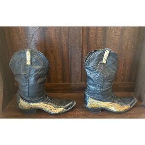 Leather Snakeskin Cowboy Boots Women's Western Boots Size 10 Vintage Black